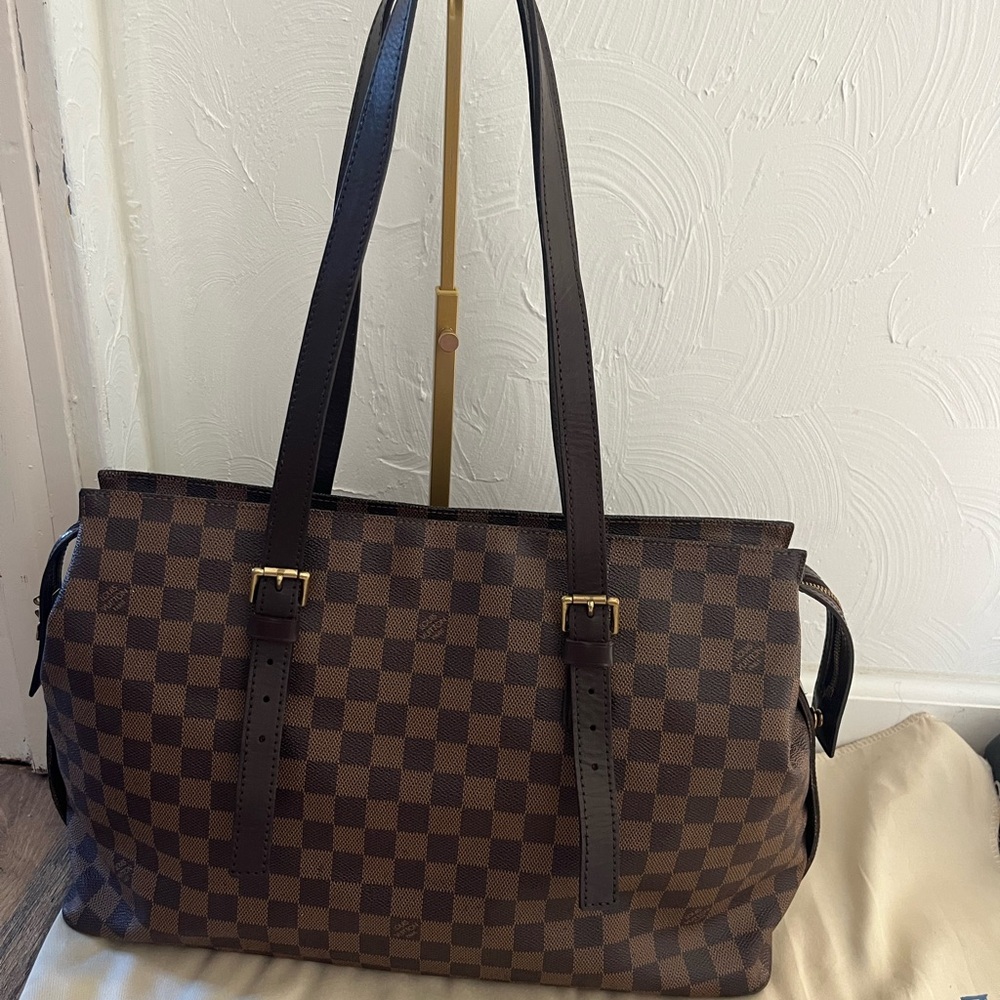 Louis Vuitton Brown Damier Tote with Red Interior Lining